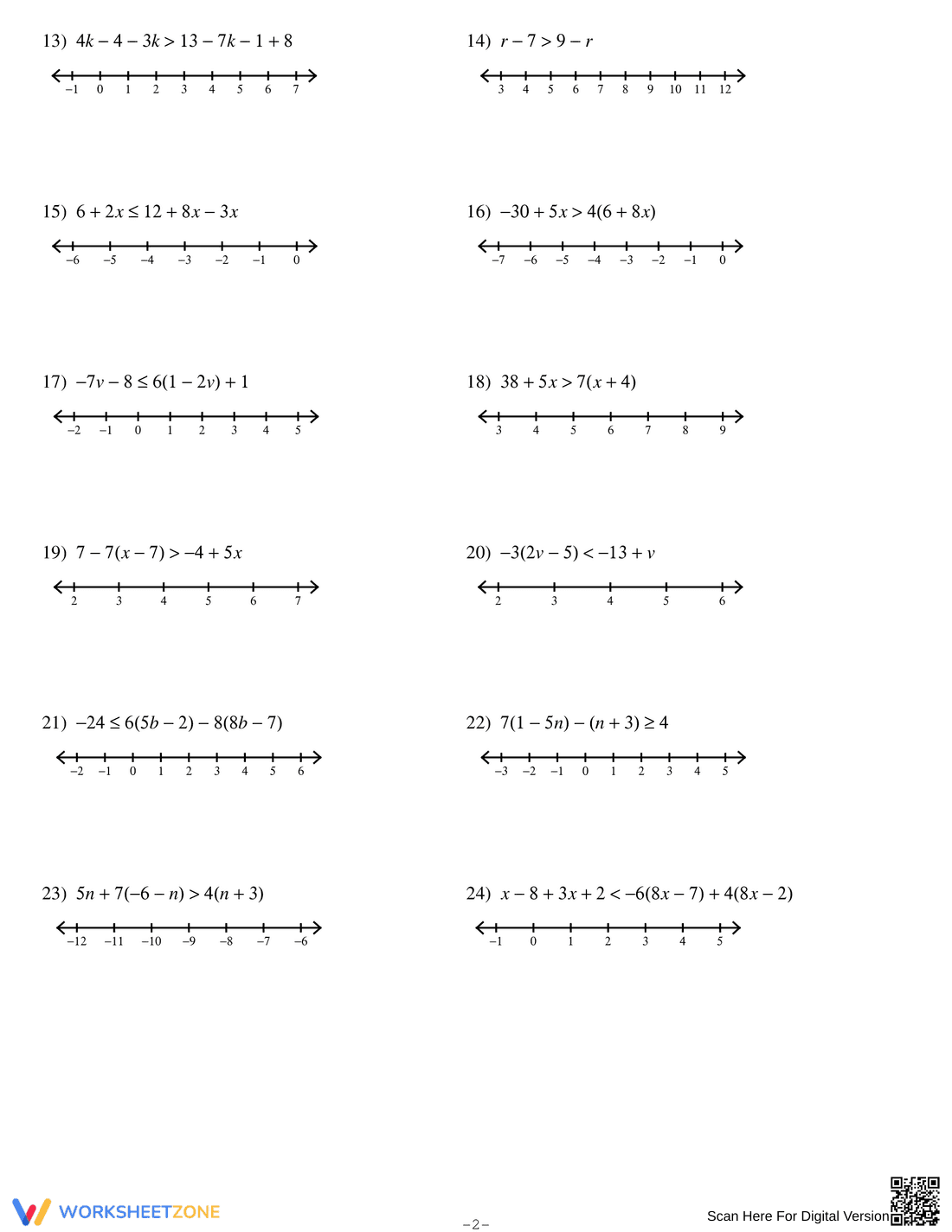 Solve Multi-Step Inequalities Worksheet - Page 2