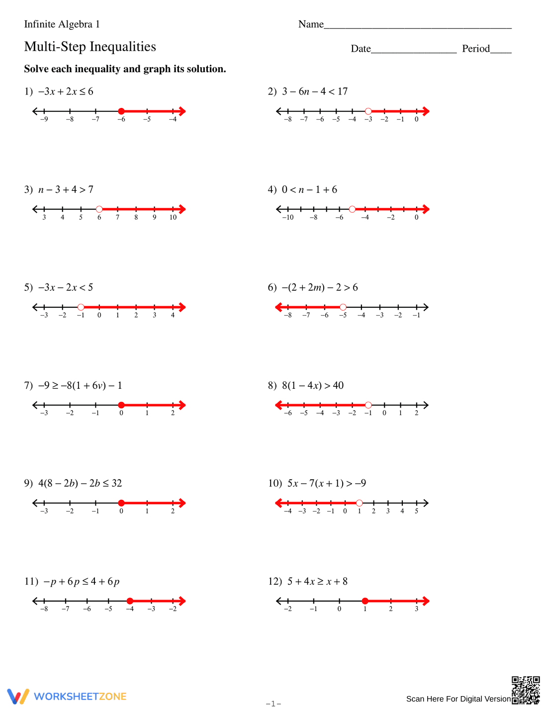 Solve Multi-Step Inequalities Worksheet - Page 3