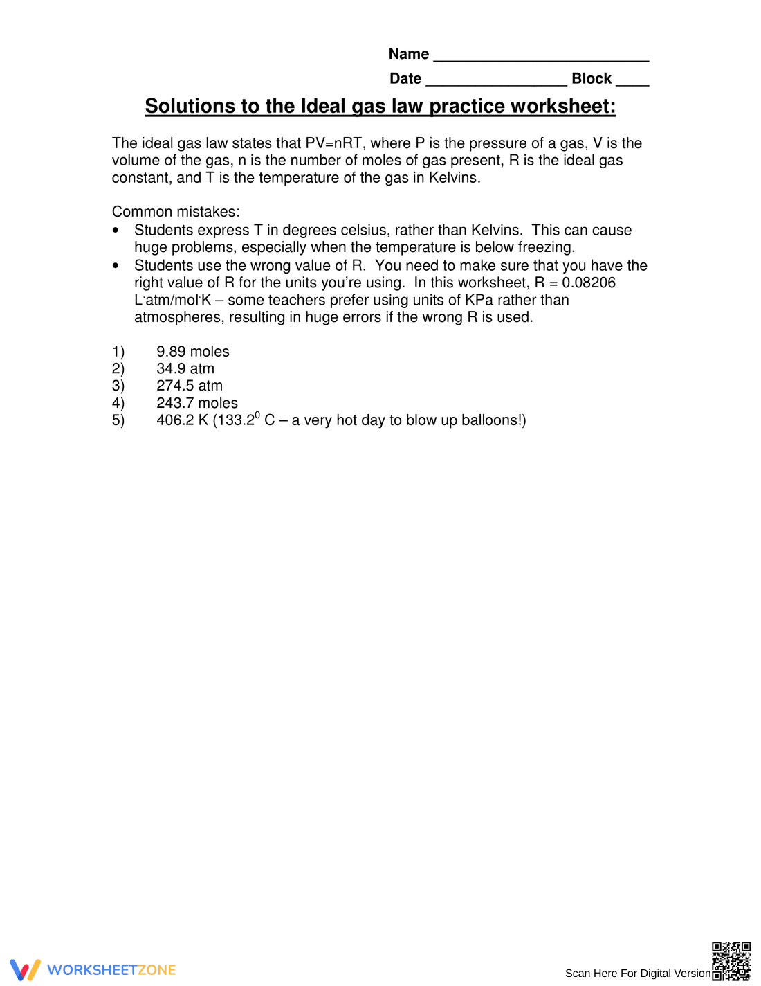 Ideal Gas Law Practice Worksheet - Page 2