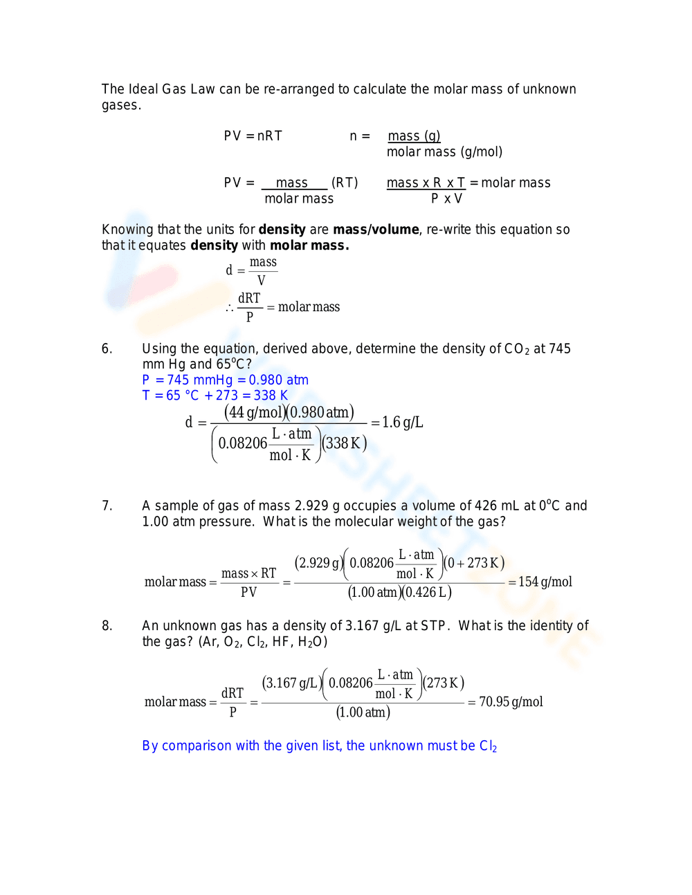 Ideal Gas Law Worksheet: Chemistry Practice - Page 4