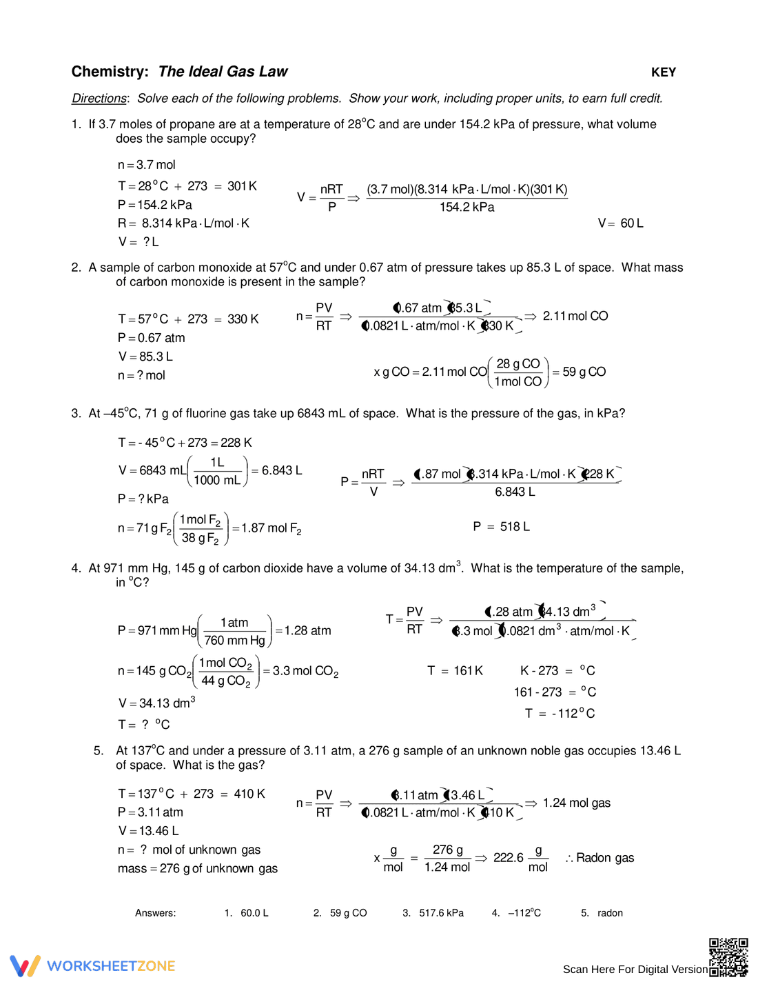 Chemistry: The Ideal Gas Law Worksheet - Page 2