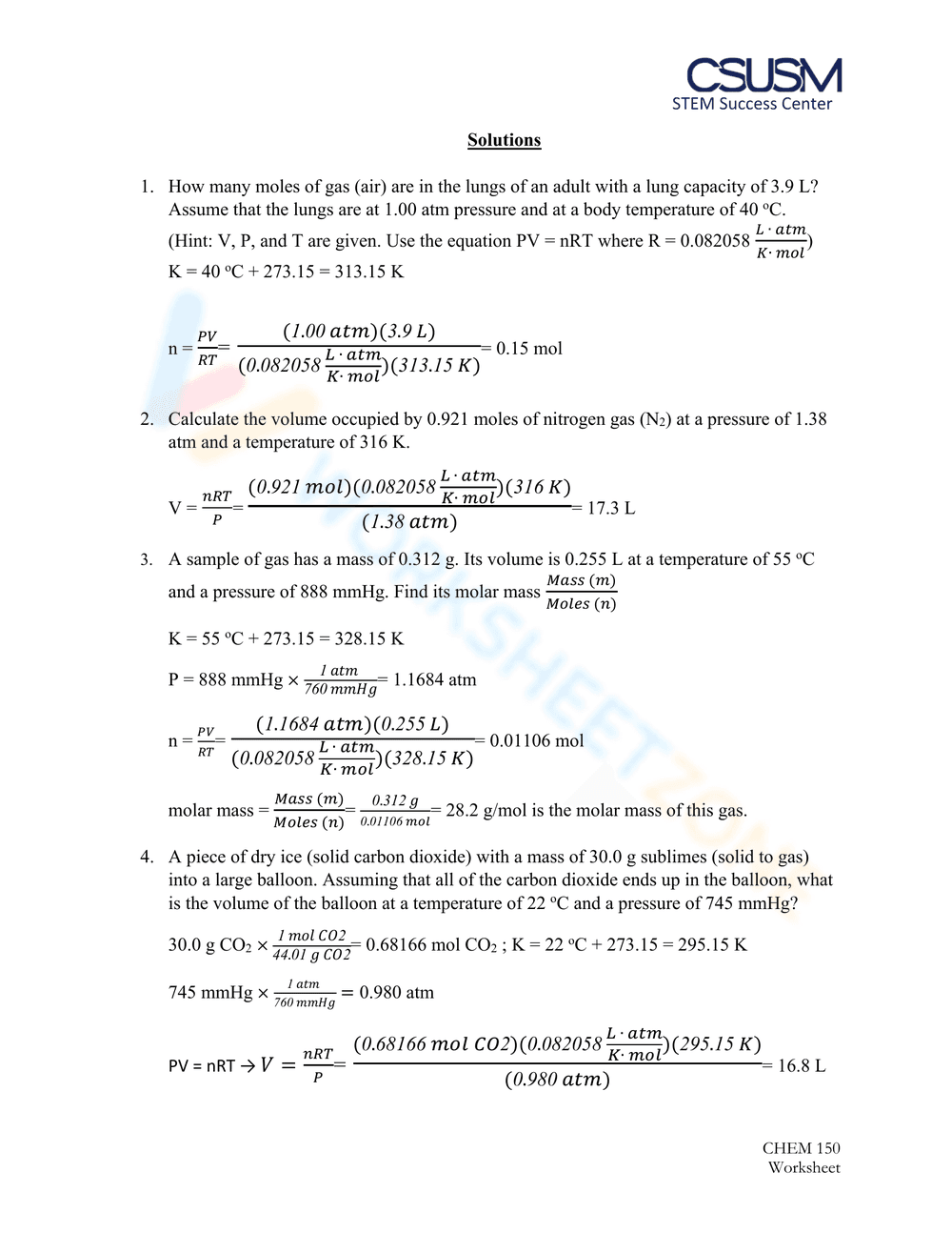 Updated Ideal Gas Law Worksheet: Practice Problems - Page 3
