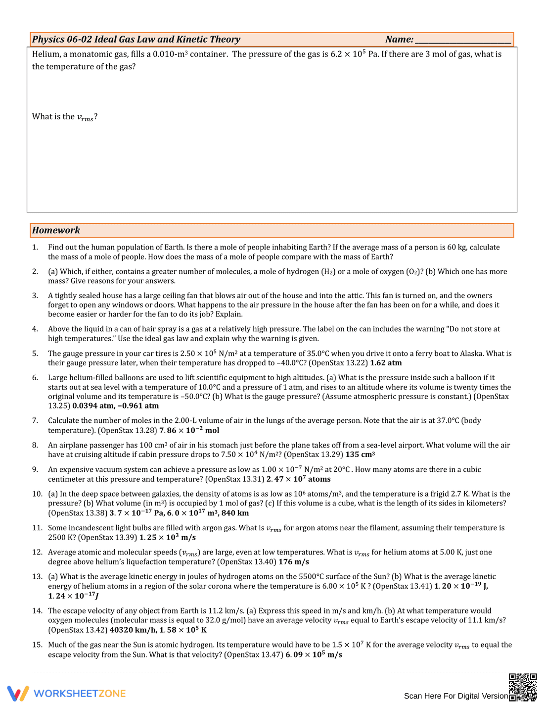 Ideal Gas Law Worksheet | Essential Grade 11 Physics - Page 2