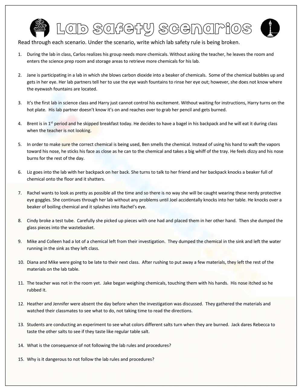 Lab Safety Worksheet: Essential Rules - Page 2