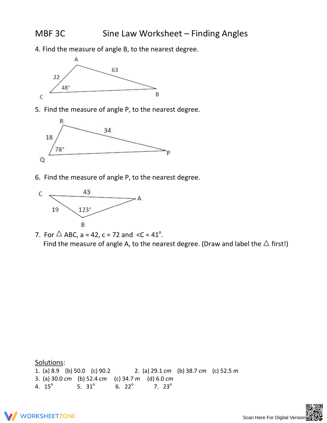 Updated Sine Law Worksheet: Trigonometry Practice - Page 2