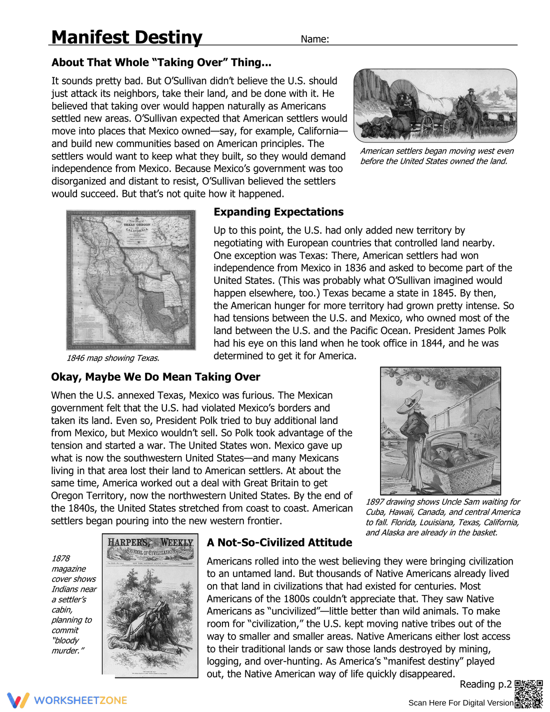 Manifest Destiny History Worksheet - Page 2
