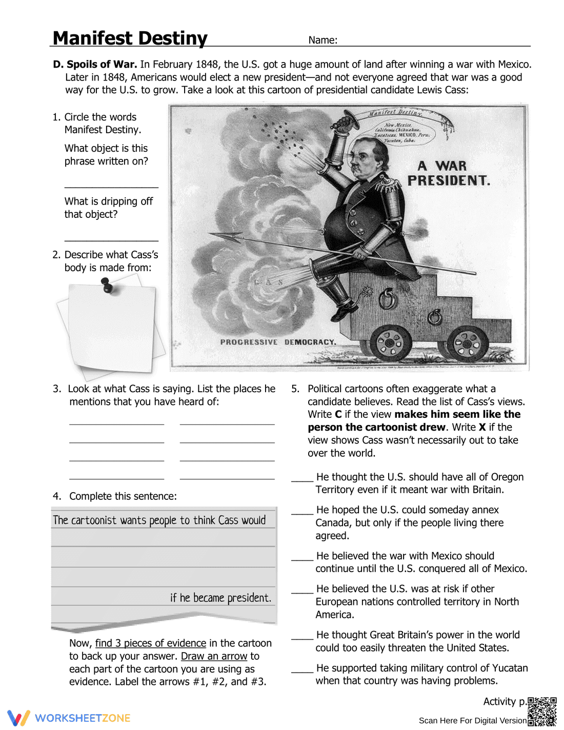 Manifest Destiny History Worksheet - Page 5