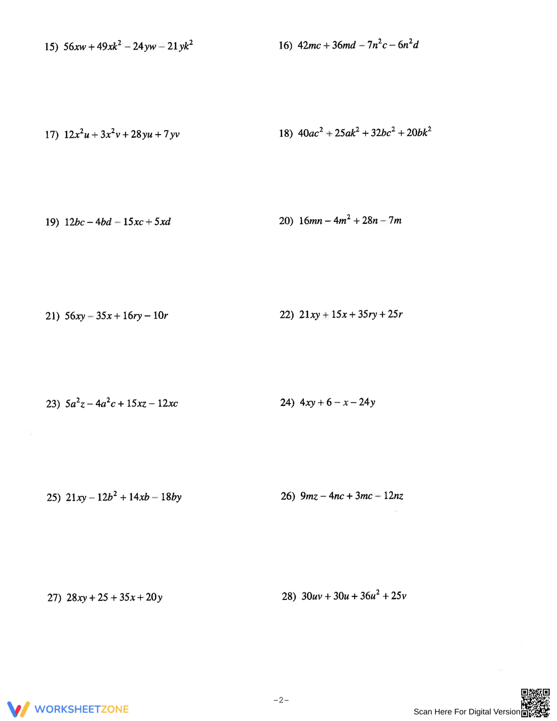 Factoring by Grouping Practice Worksheet - Page 2