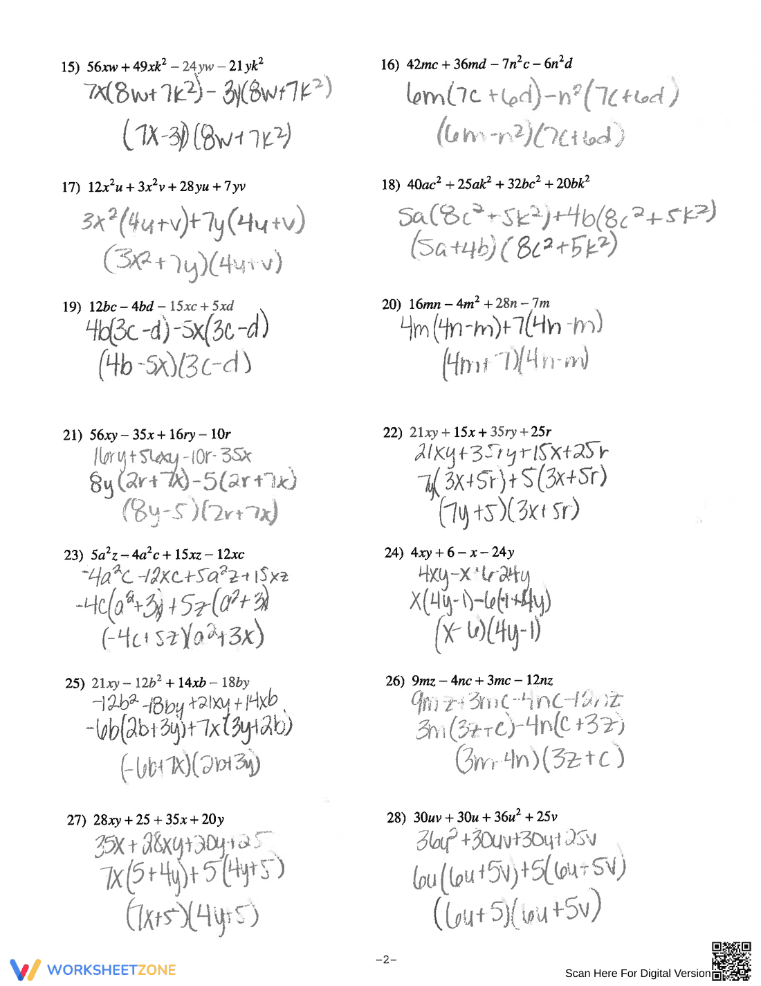 Factoring by Grouping Practice Worksheet - Page 4