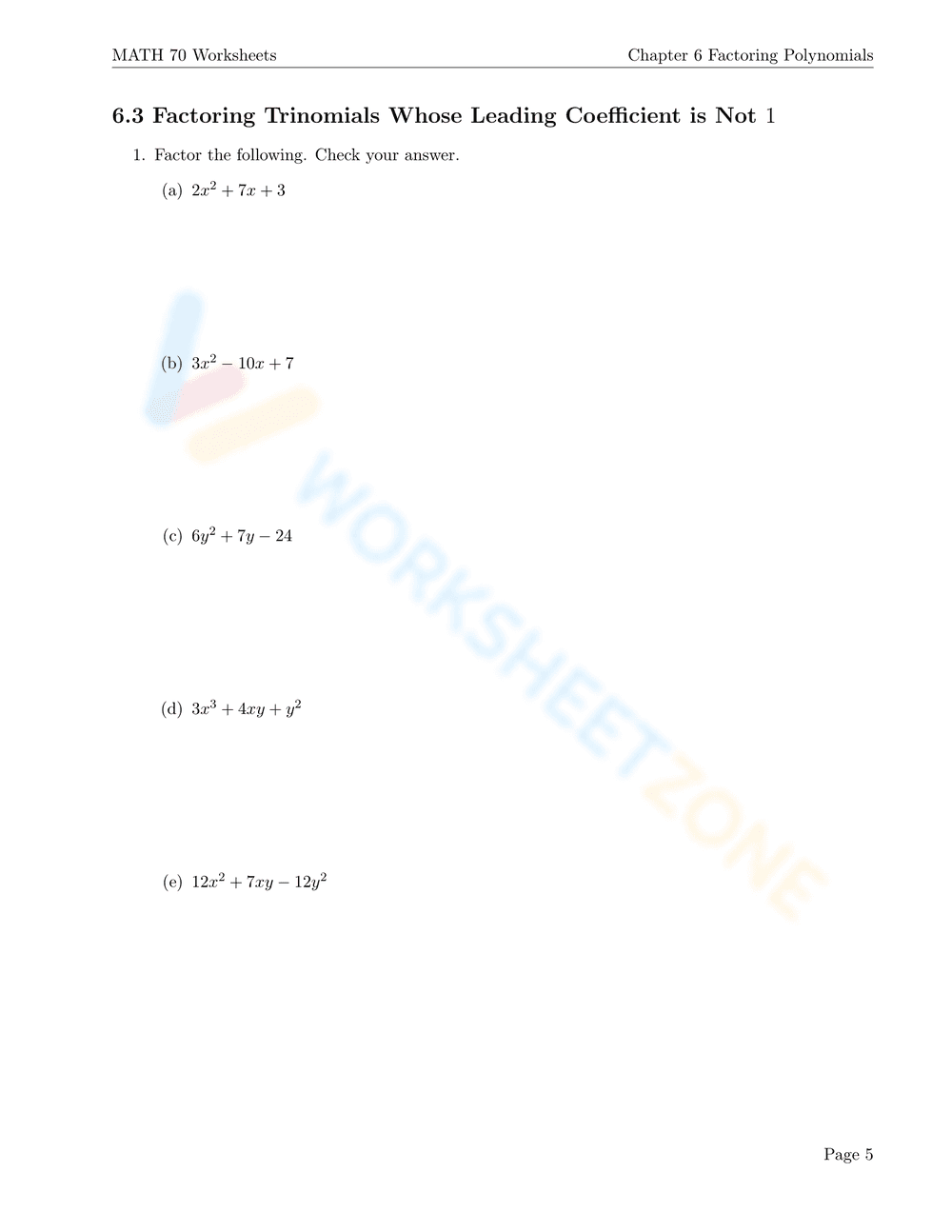 Advanced Factoring by Grouping Worksheet - Page 5