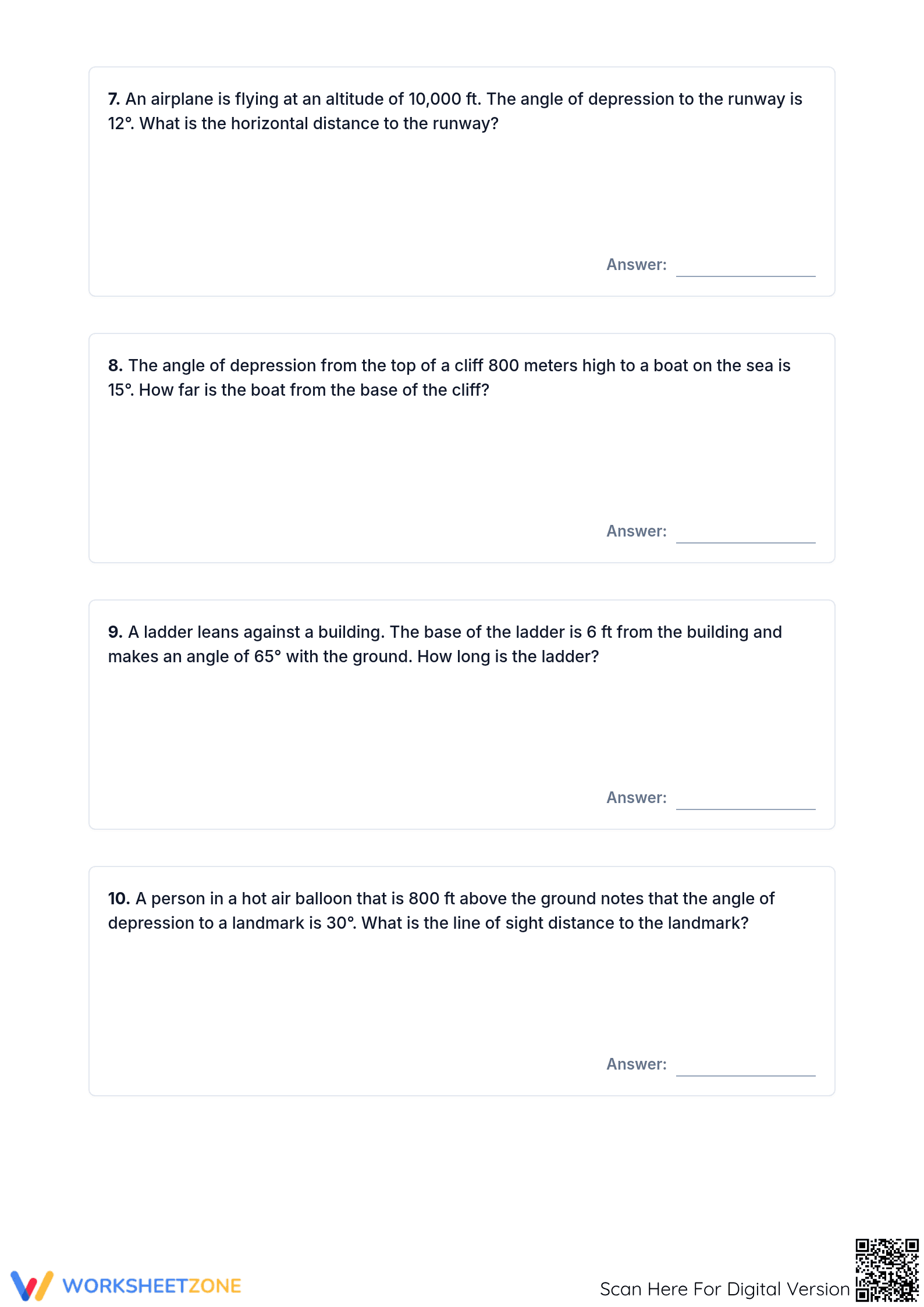Angles of Elevation & Depression Worksheet | Grade 8 Ready - Page 3