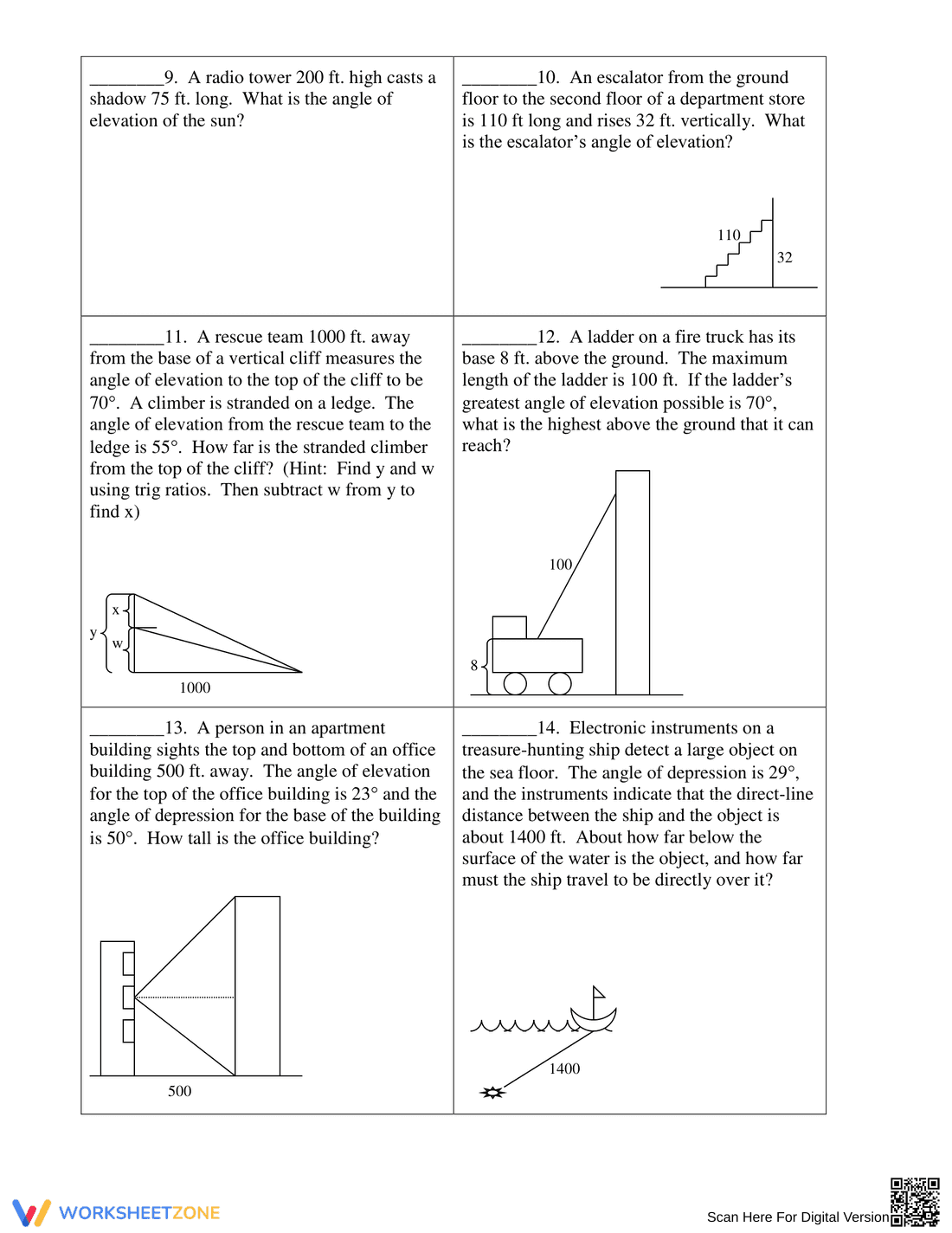 Angles of Elevation and Depression Worksheet Practice - Page 2