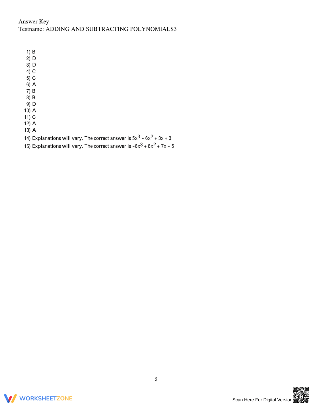 Add or Subtract Polynomials Worksheet - Page 3