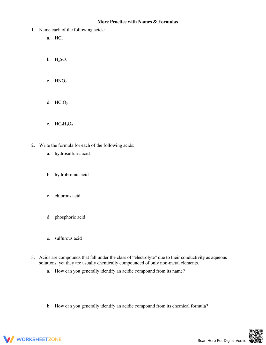 Acid Naming Worksheet for Chemistry - Page 2
