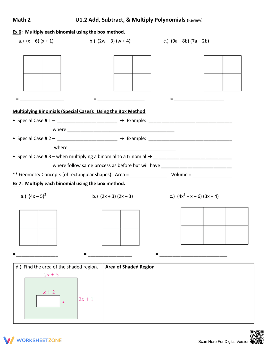 Add, Subtract, Multiply Polynomials Worksheet - Page 3