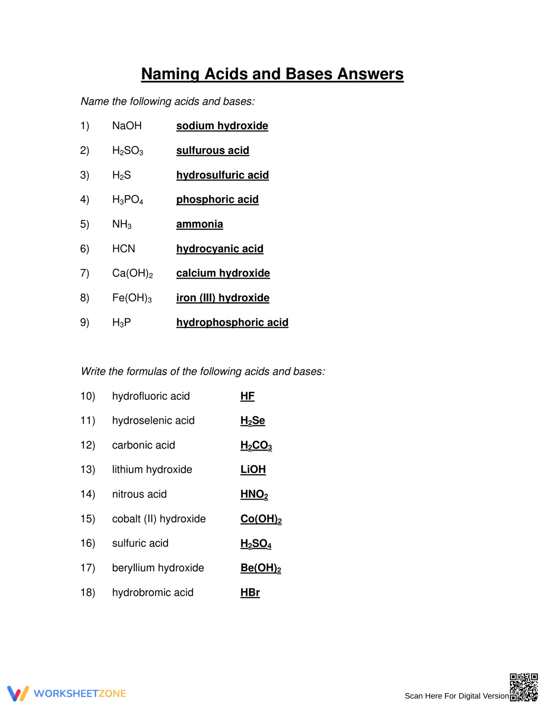 Naming Acids and Bases Worksheet - Page 2