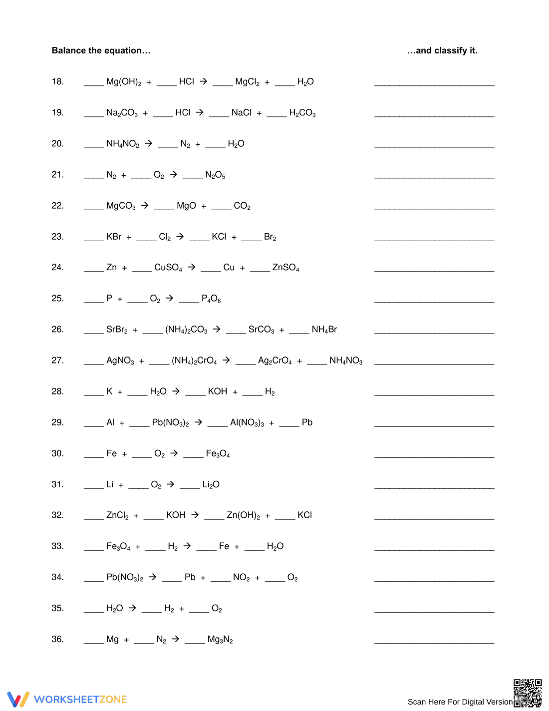 Balancing Chemical Equations Worksheet - Page 2
