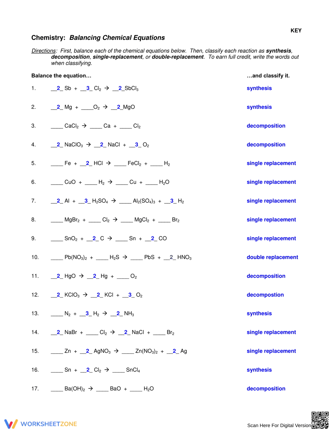 Balancing Chemical Equations Worksheet - Page 3