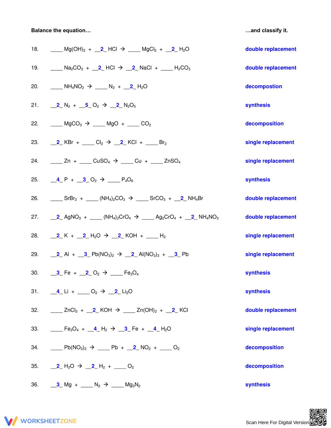 Balancing Chemical Equations Worksheet - Page 4