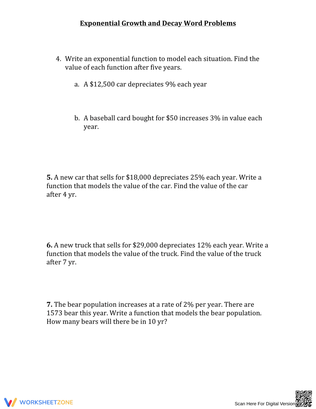 Exponential Growth and Decay Word Problems - Page 2