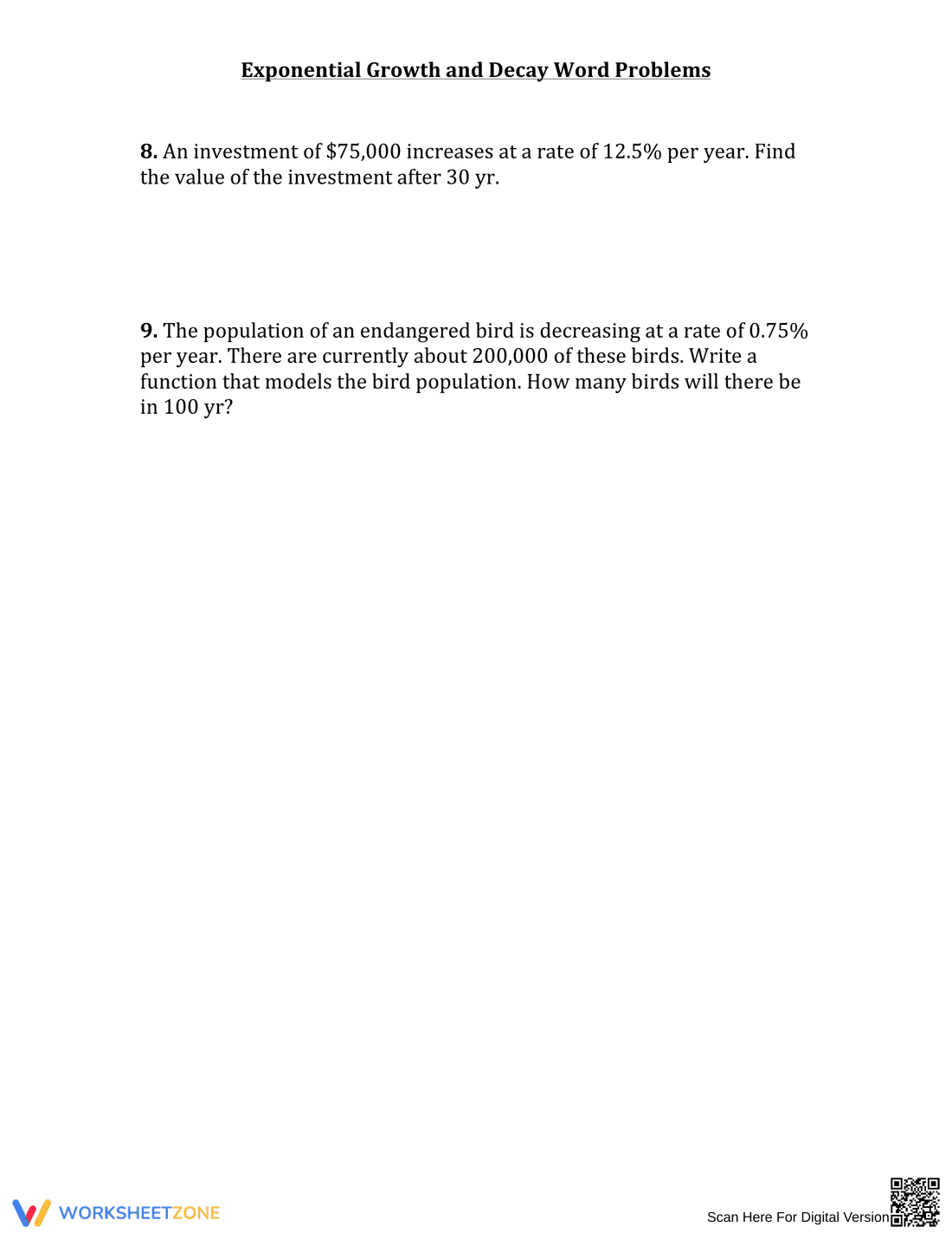 Exponential Growth and Decay Word Problems - Page 3