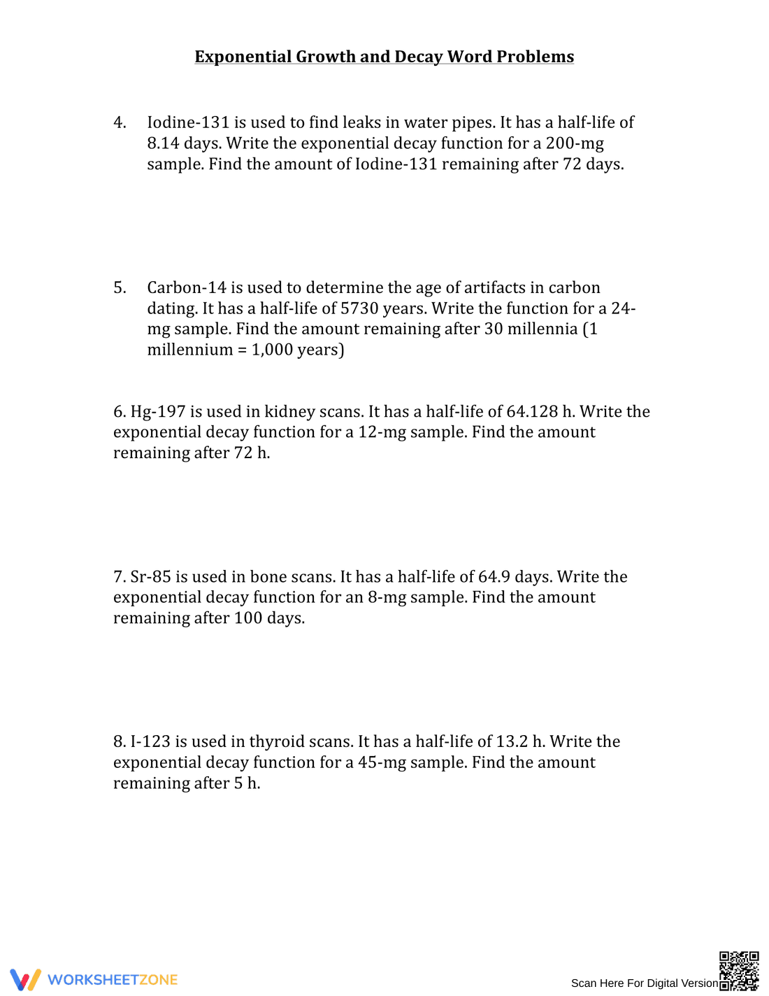 Exponential Growth and Decay Word Problems - Page 5