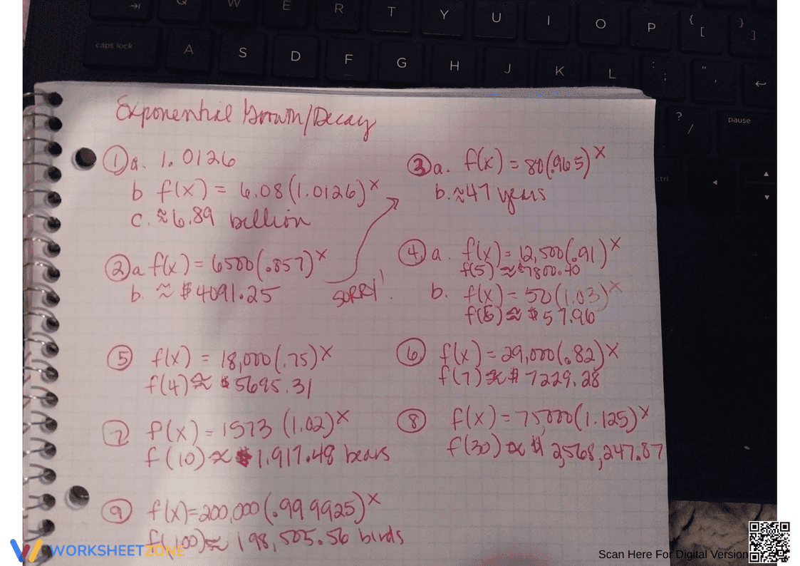 Exponential Growth and Decay Word Problems - Page 6