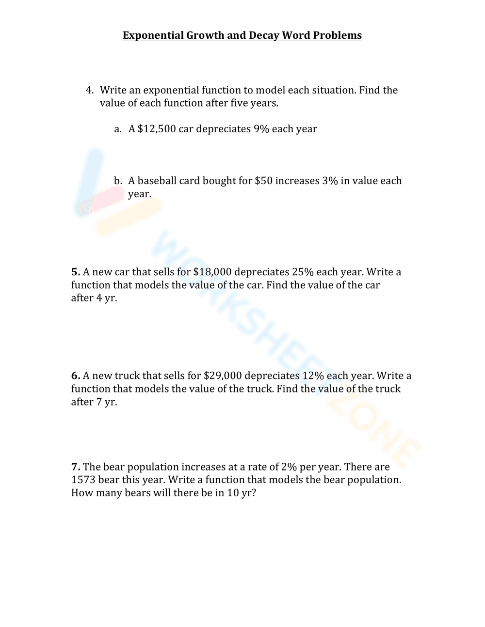 Exponential Growth and Decay Word Problems - Page 2