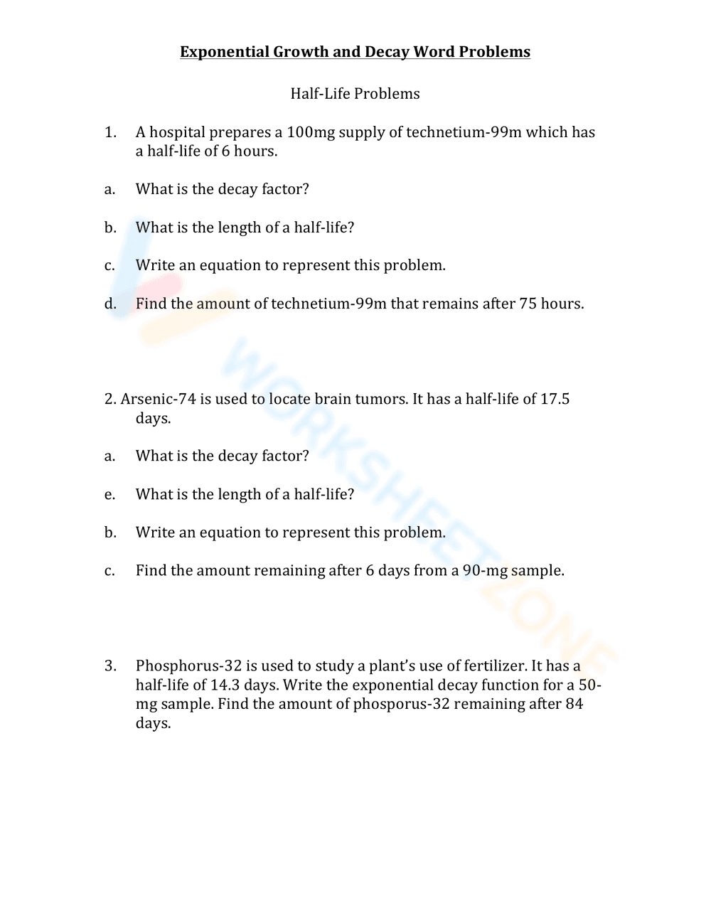 Exponential Growth and Decay Word Problems - Page 4