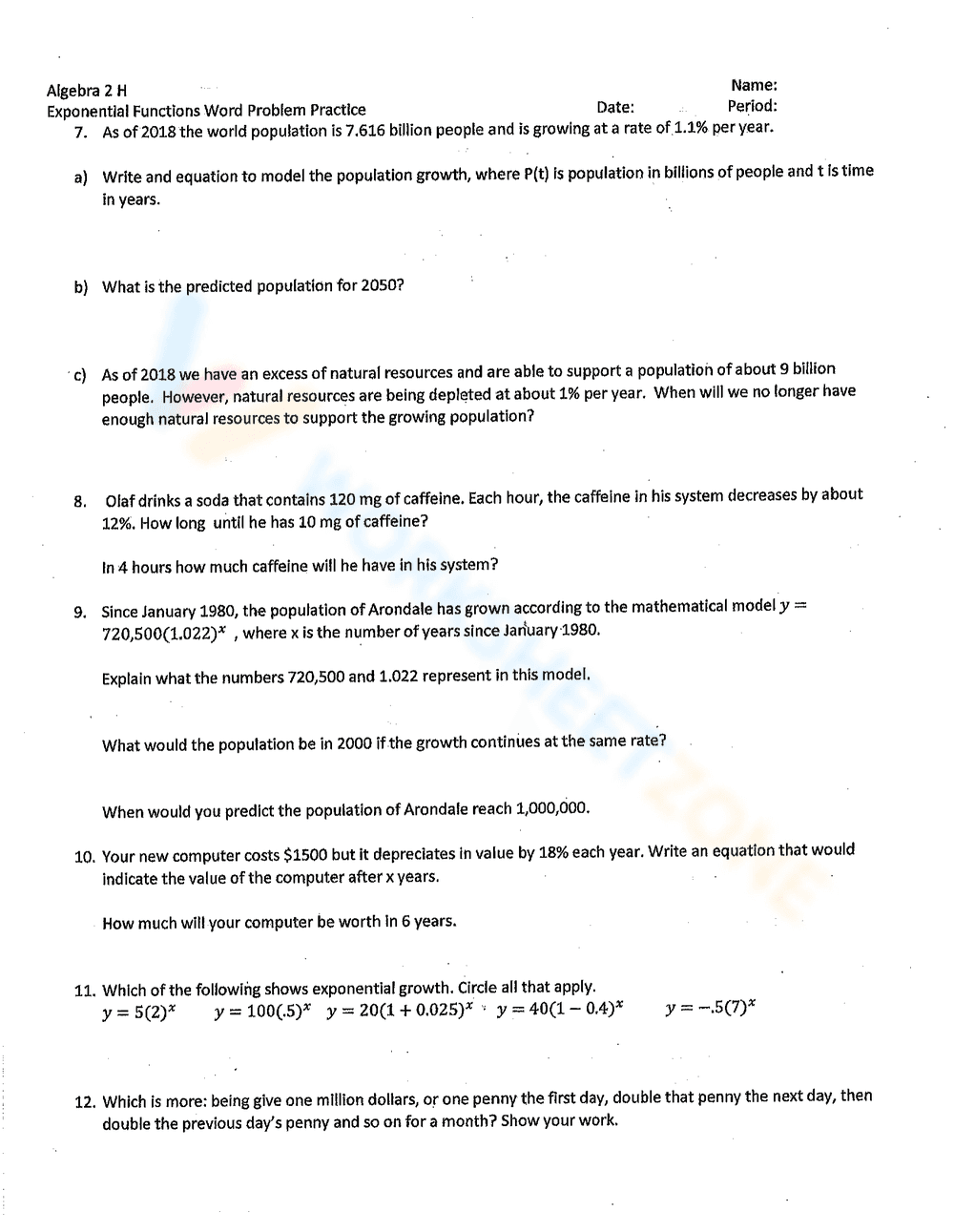 Practice Exponential Growth & Decay - Page 2