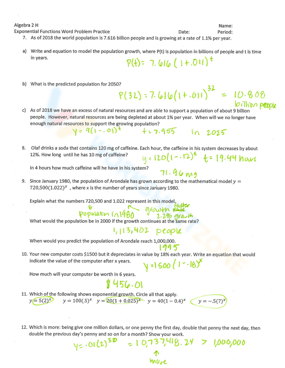 Practice Exponential Growth & Decay - Page 3