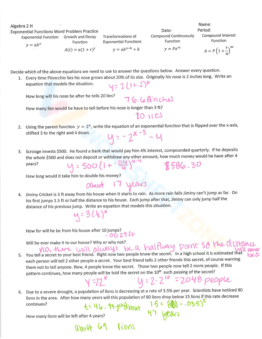 Practice Exponential Growth & Decay - Page 4