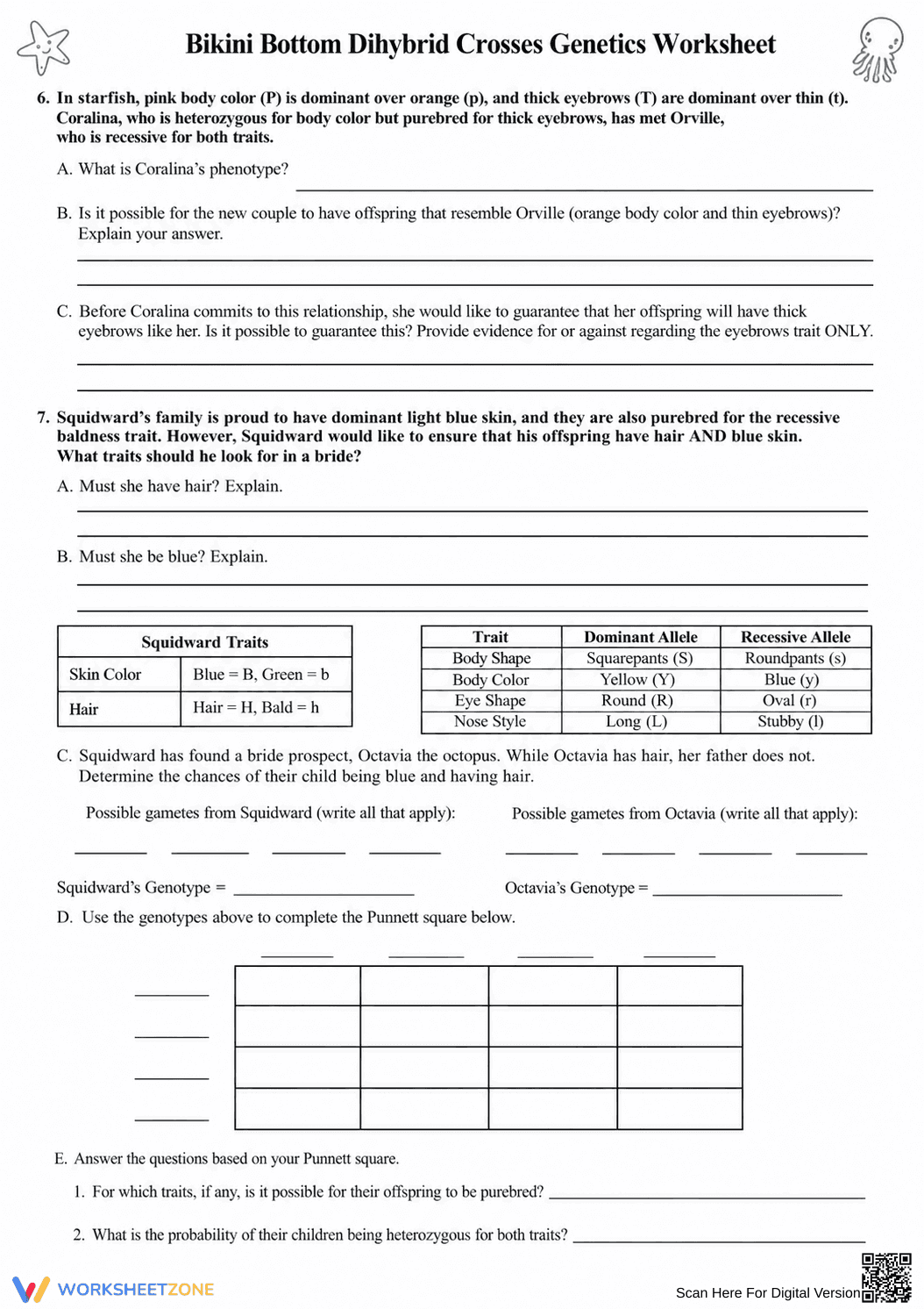 Printable Dihybrid Cross Worksheet | Grade 9-12 Biology - Page 2