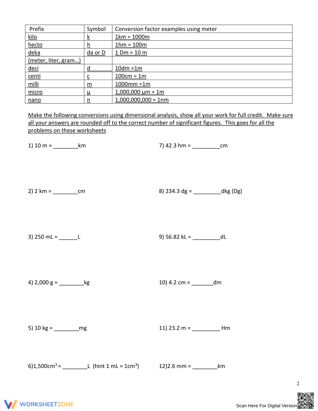 Using Dimensional Analysis Worksheet for Unit Conversion - Page 2