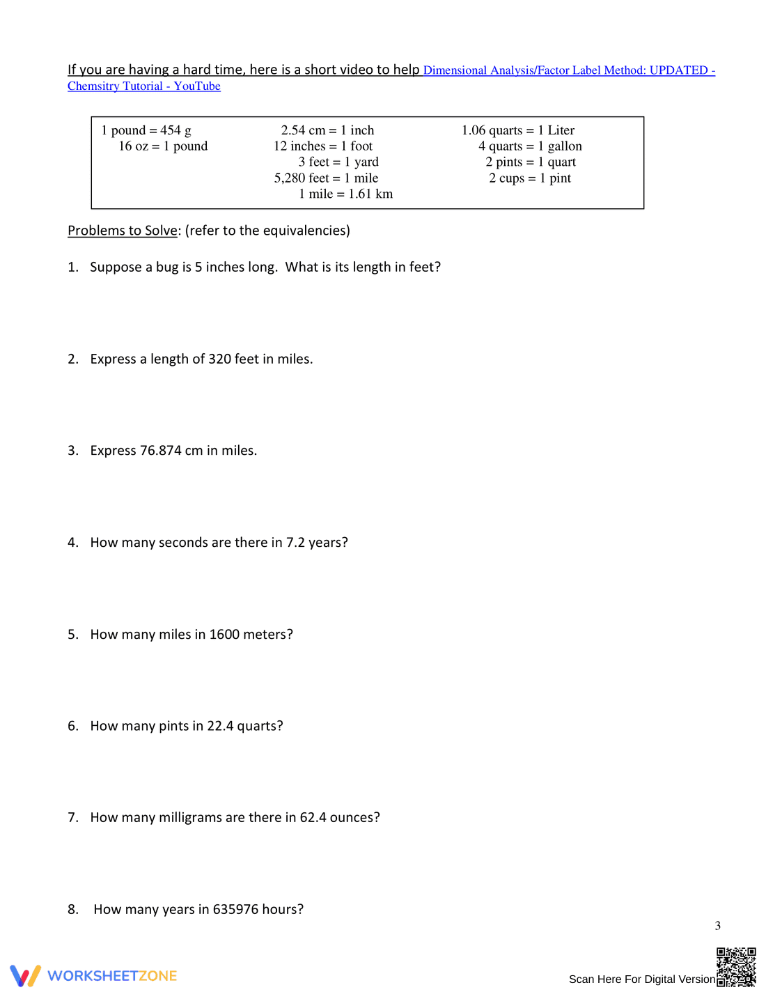 Using Dimensional Analysis Worksheet for Unit Conversion - Page 3