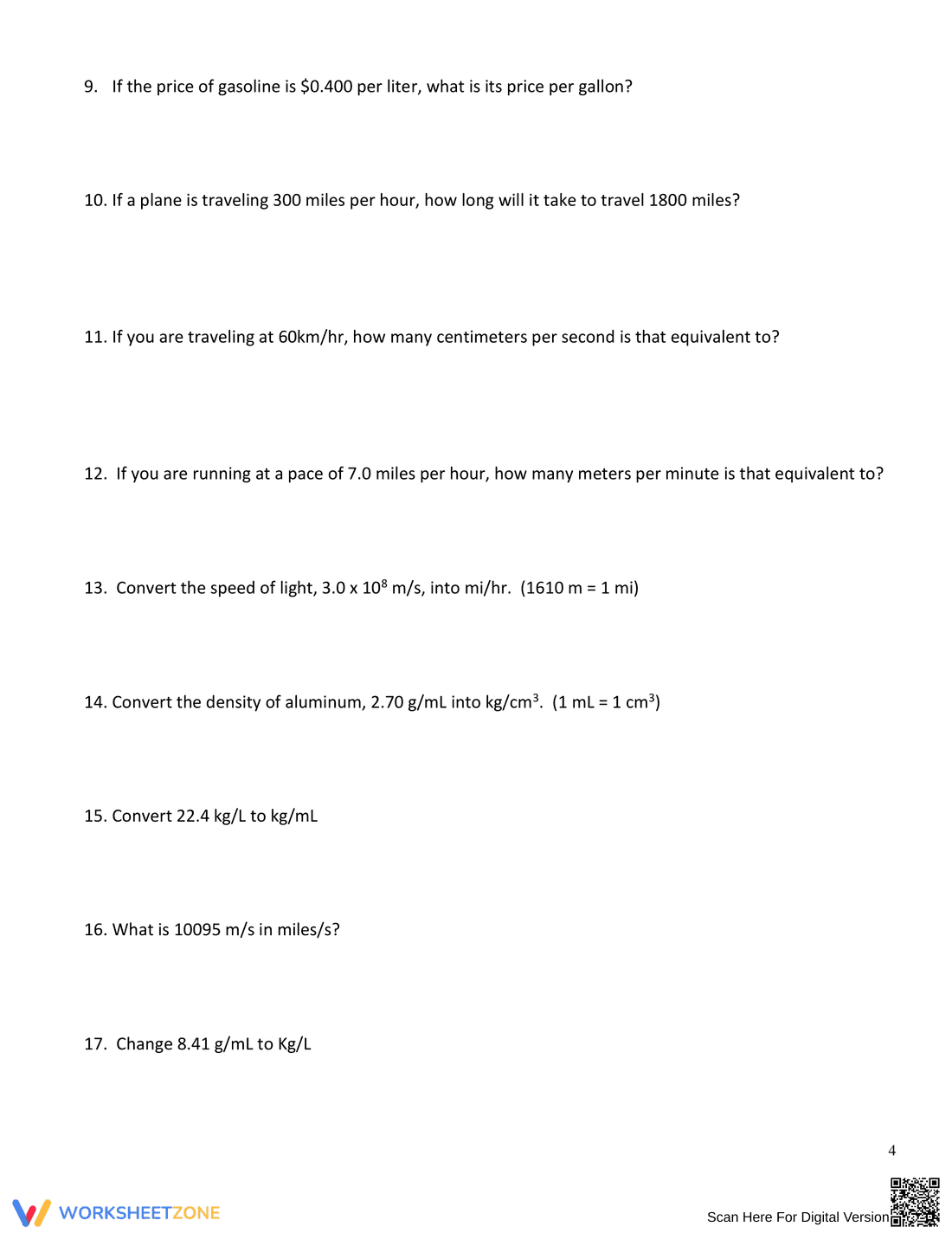 Using Dimensional Analysis Worksheet for Unit Conversion - Page 4