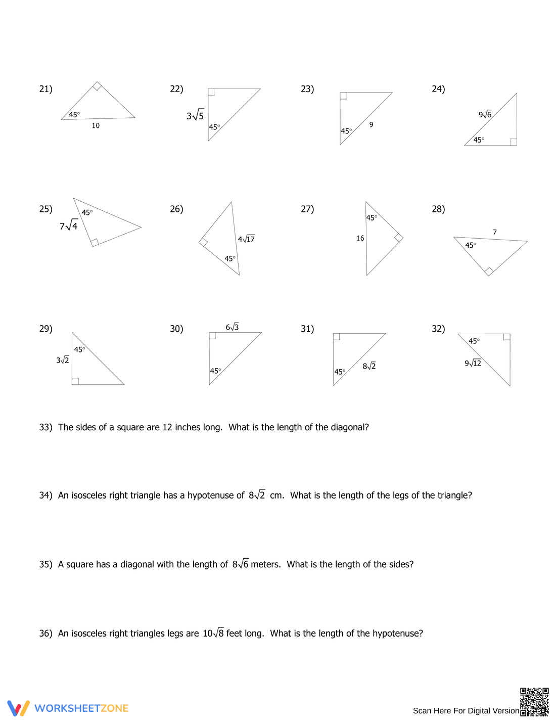 Mastering 45-45-90 Triangle Properties Worksheet - Page 2