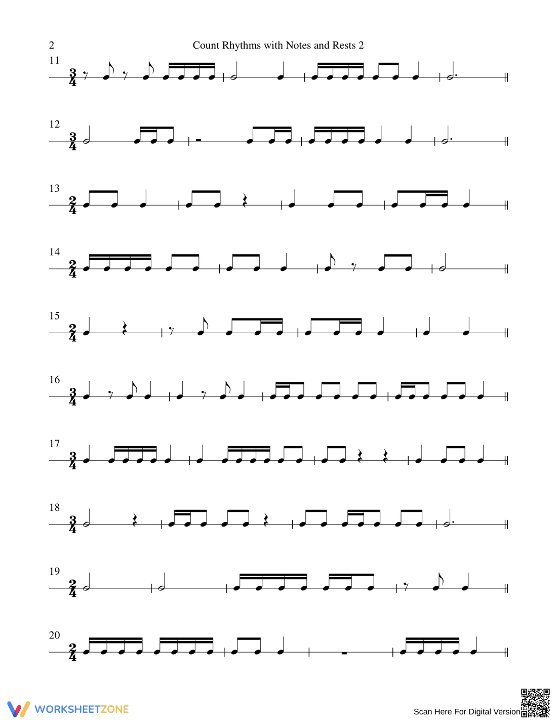Count Rhythms with Notes and Rests Worksheet - Page 2