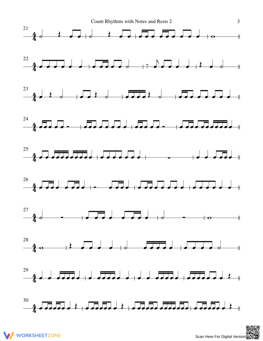 Count Rhythms with Notes and Rests Worksheet - Page 3