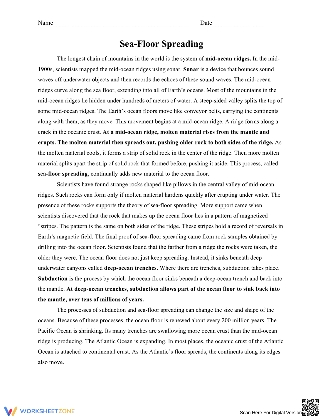 Explore Sea Floor Spreading: Worksheet - Page 3