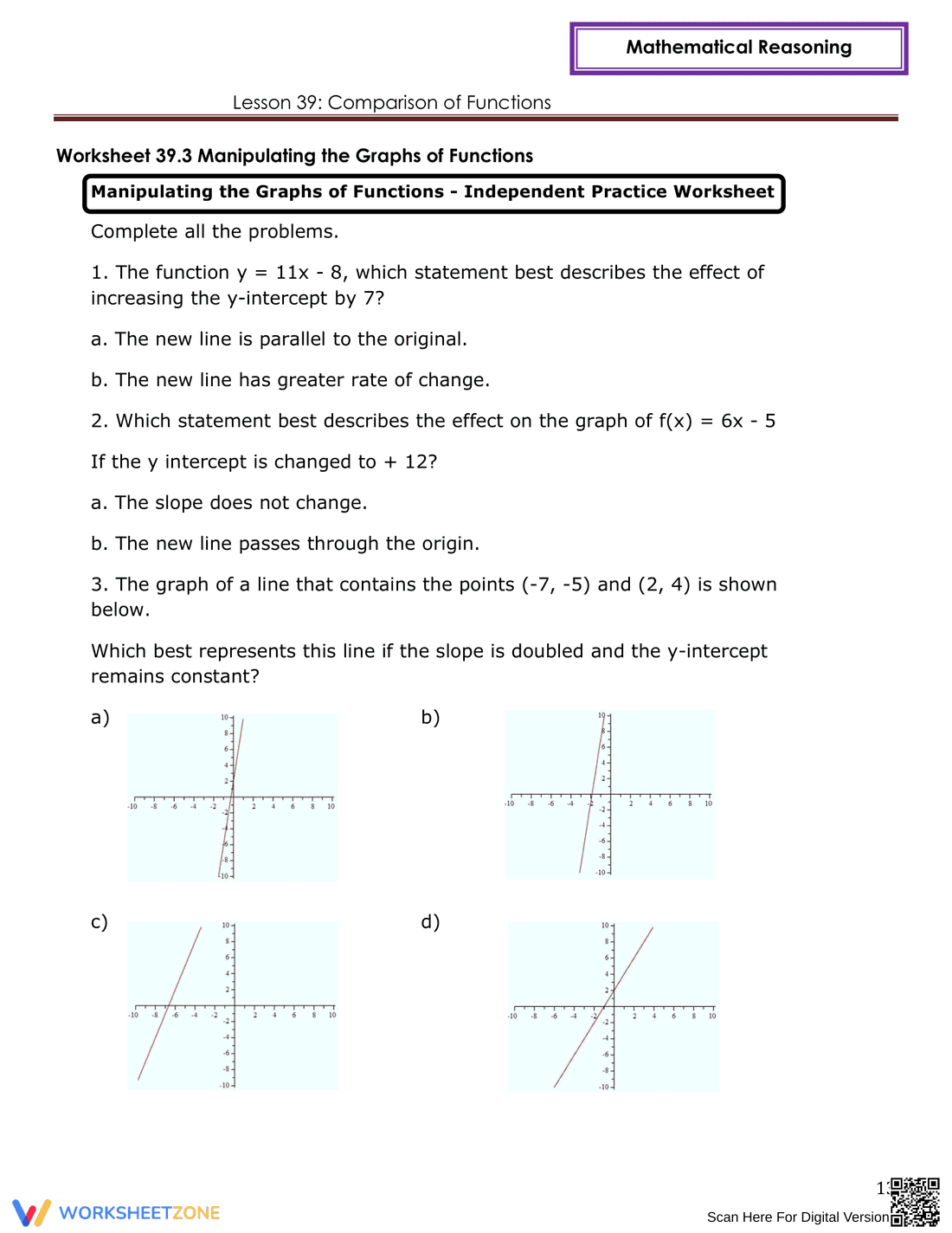 Comparison of Functions Worksheet - Page 13