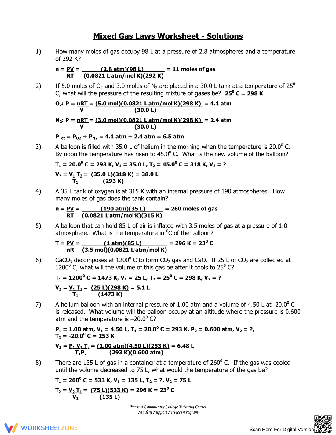 Mixed Gas Laws Worksheet - Page 5