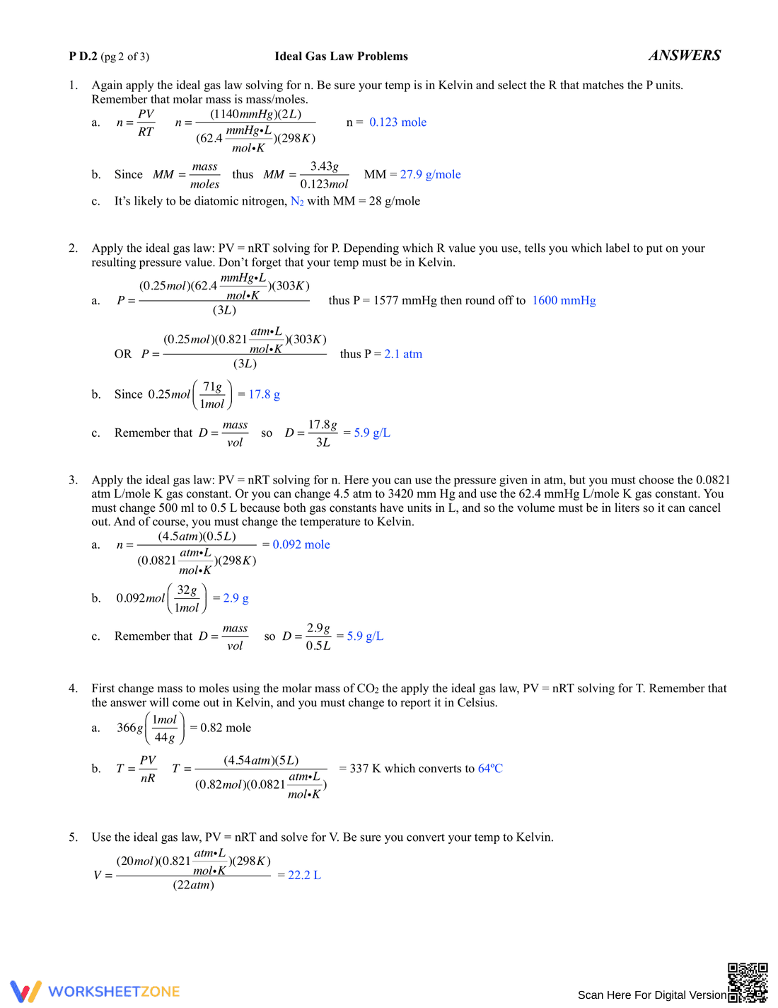 Ideal Gas Law and Density Practice Problems - Page 2
