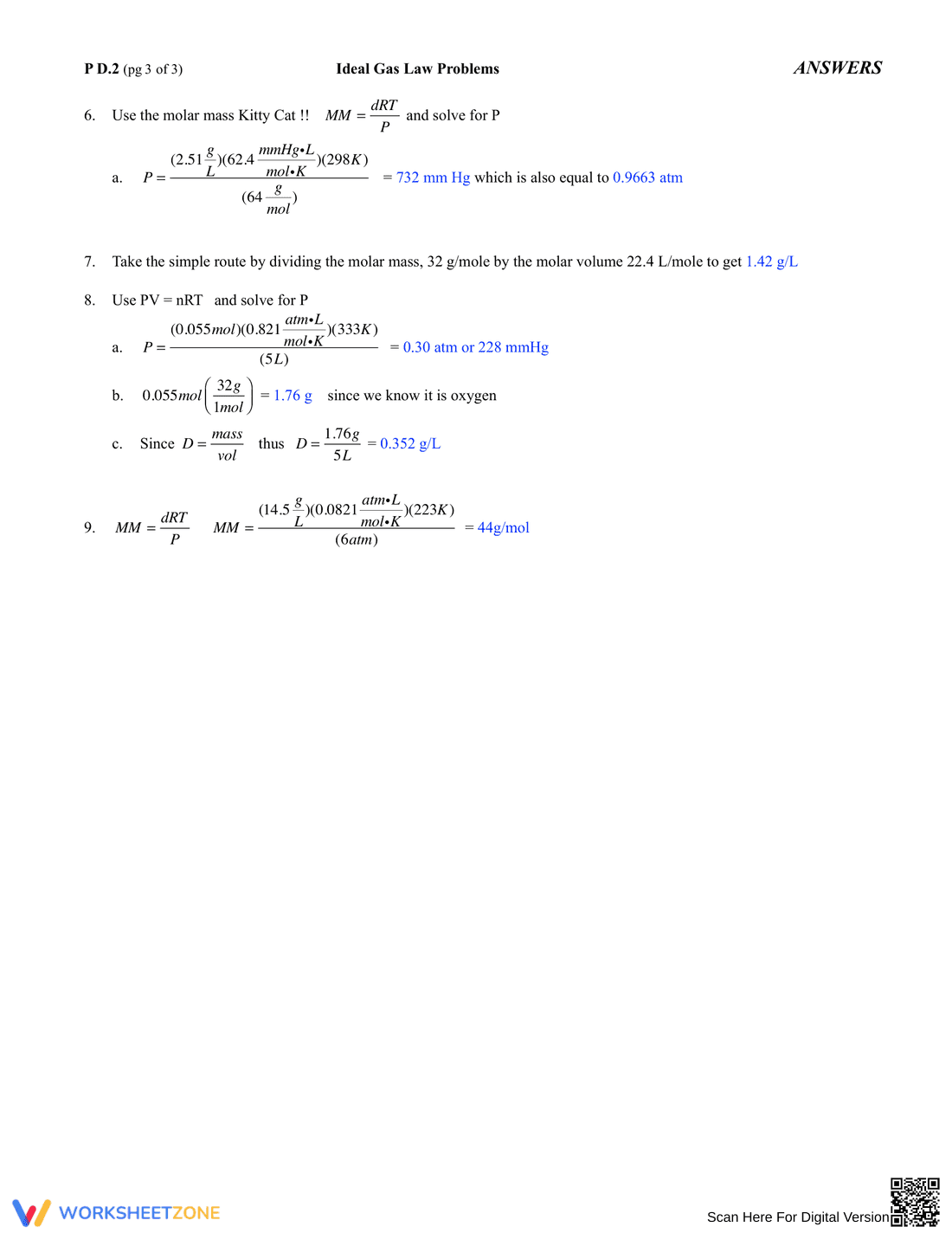 Ideal Gas Law and Density Practice Problems - Page 3