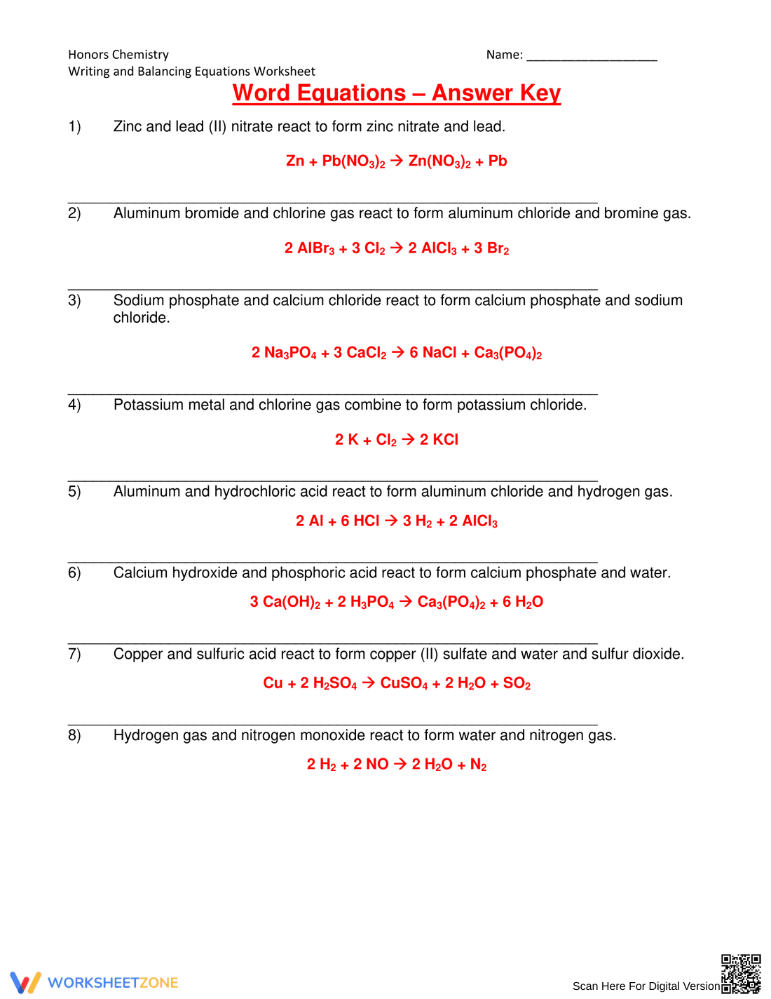 Writing And Balancing Chemical Equations Worksheet - Page 3