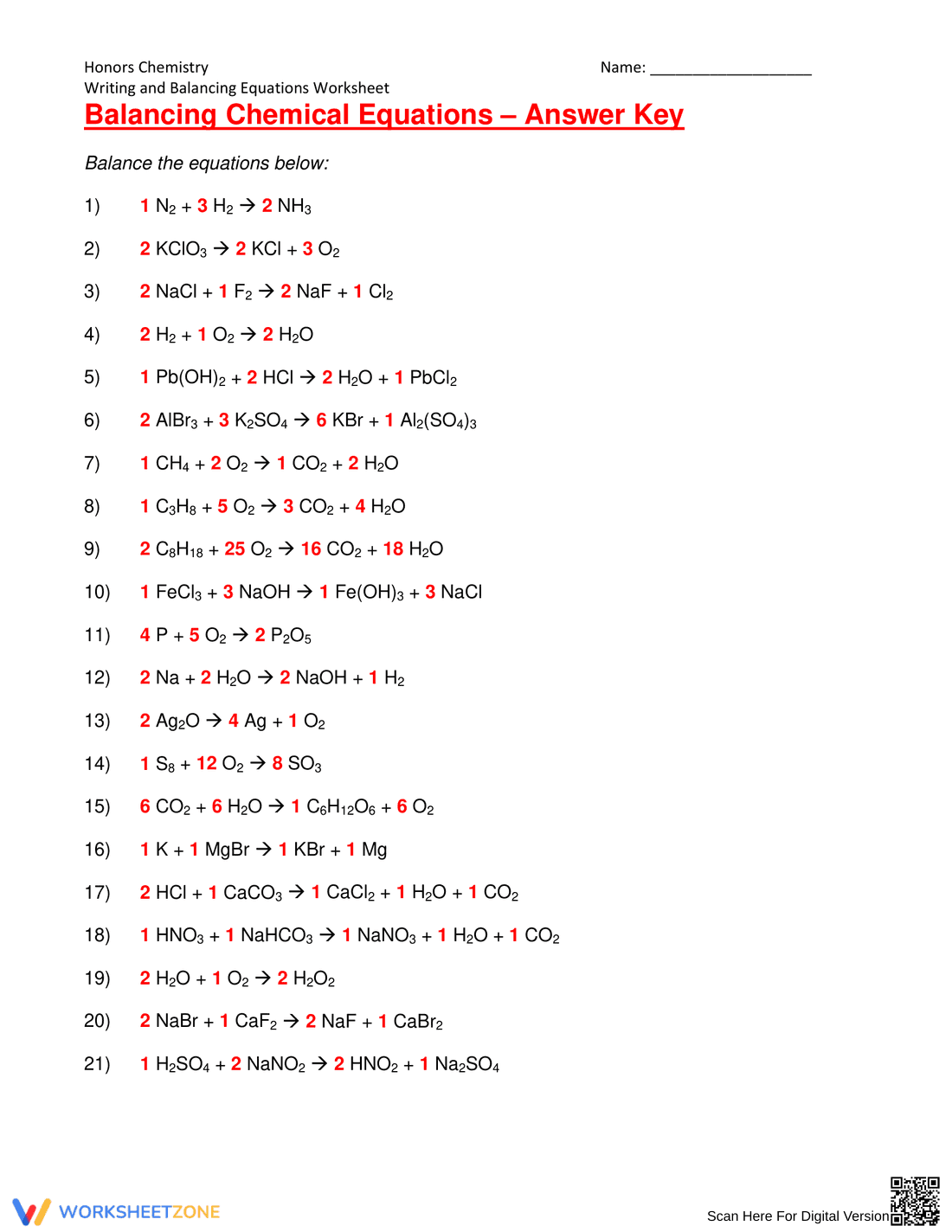 Writing And Balancing Chemical Equations Worksheet - Page 4