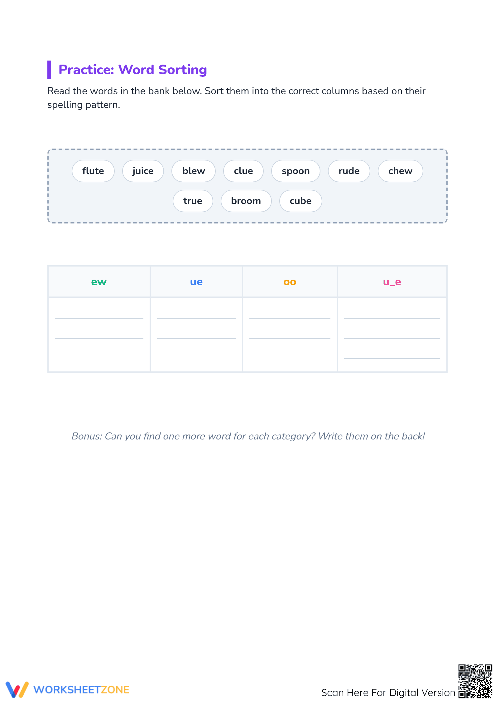 Long U Phonics Chart & Word Sort | Printable Grade 1 ELA - Page 2