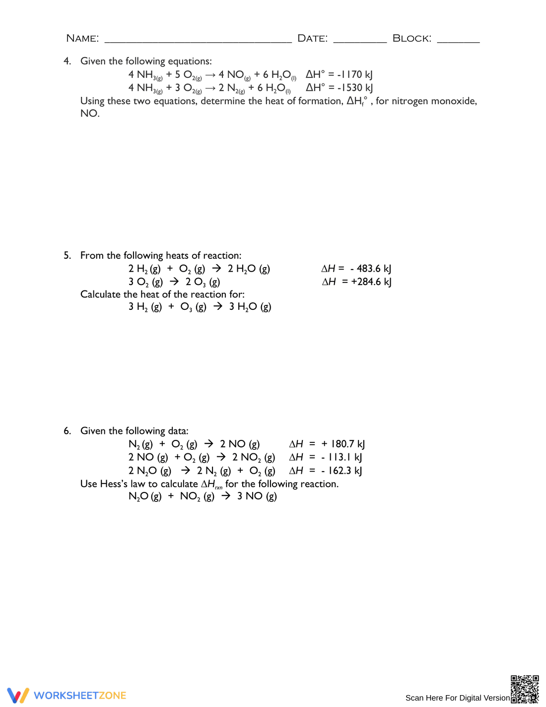 Honors Chemistry: Hess's Law Problems - Page 2