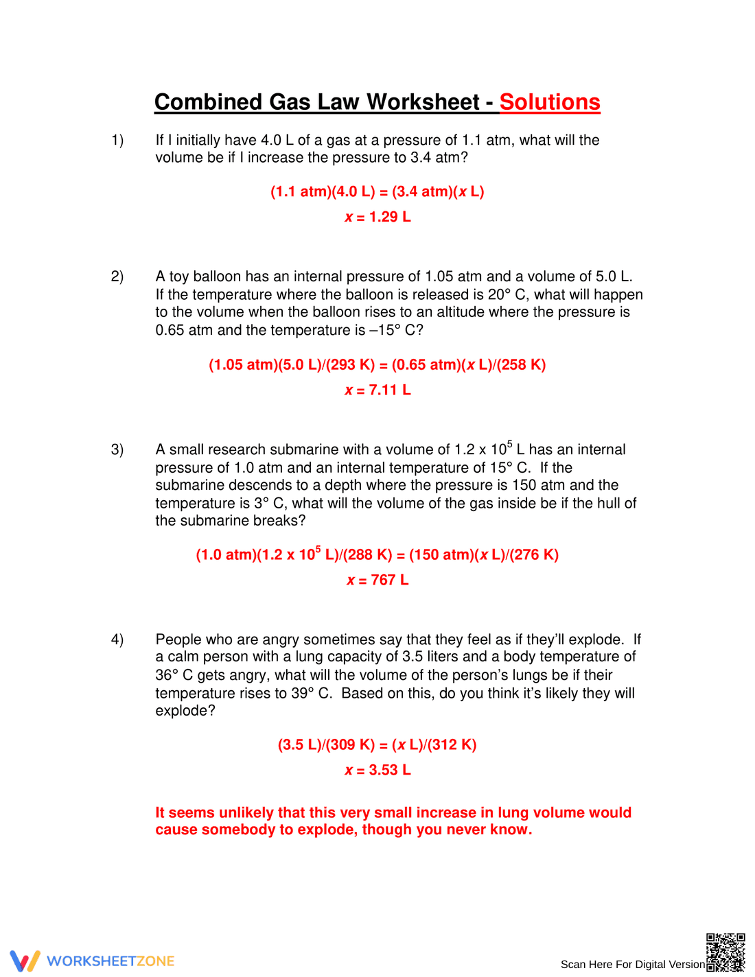 Solve Problems with Combined Gas Law Worksheet - Page 3
