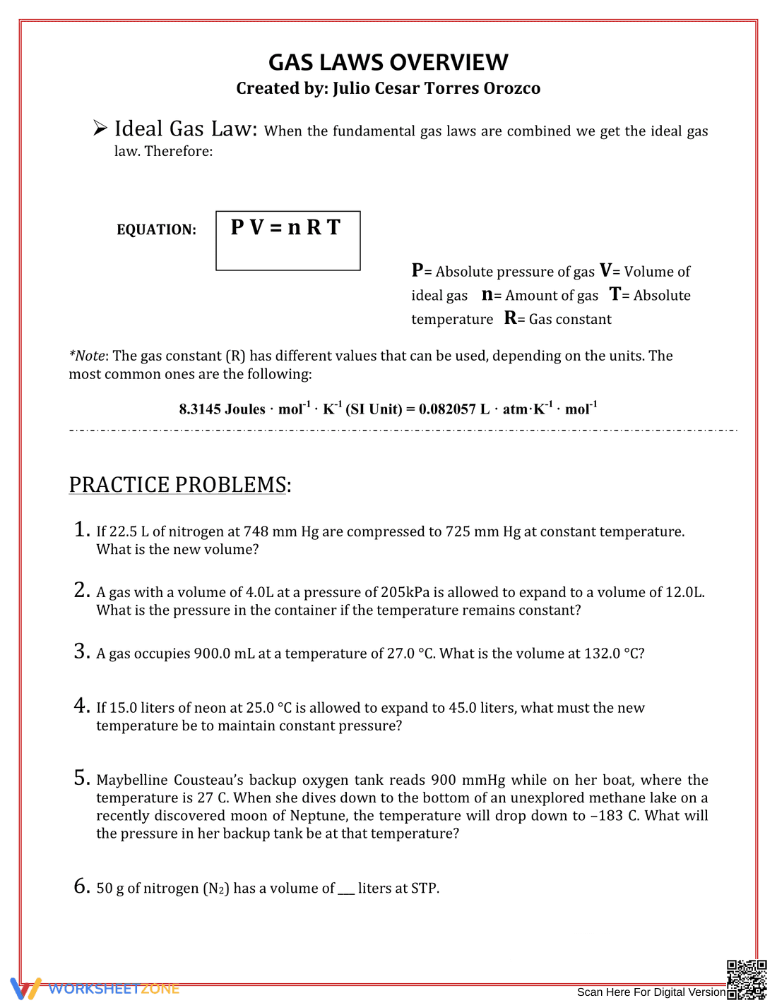 Comprehensive Gas Law Overview Worksheet - Page 4